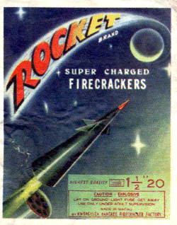 Firecracker label with rocket