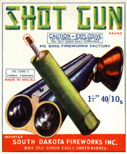 Firecracker label with shotgun