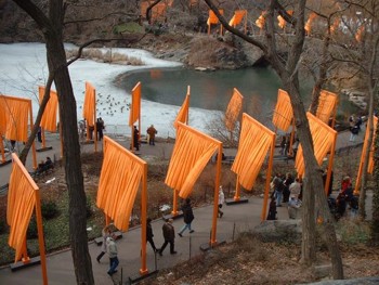 View of The Gates at south end of Central Park, facing west