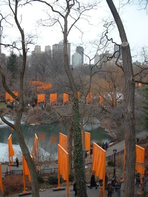 View of The Gates at south end of Central Park, facing west