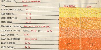 Crayola Raw Materials Tests, Orange Test Sheet
