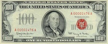 Hundred dollar bill with Ben Franklin